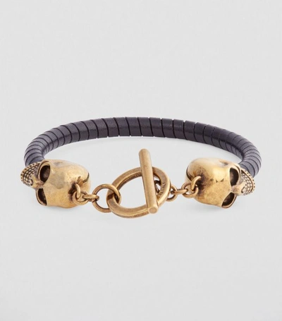 Shop Alexander Mcqueen Leather Skull Bracelet