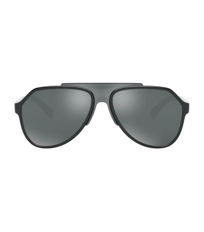 Shop Dolce & Gabbana Grey Angular Aviator Sunglasses