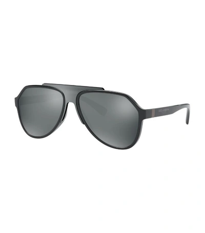 Shop Dolce & Gabbana Grey Angular Aviator Sunglasses