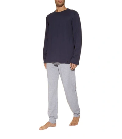 Shop Hanro Long-sleeved Lounge T-shirt In Navy