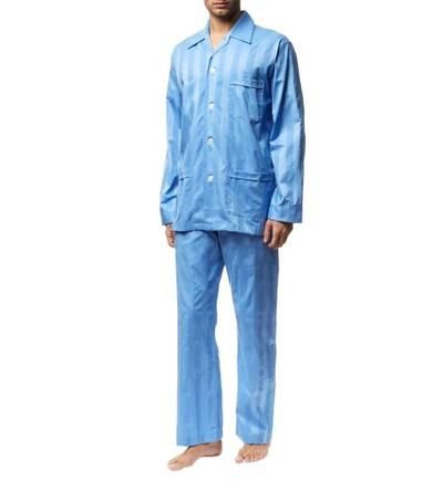 Shop Derek Rose Lingfield Cotton Stripe Pyjama Set In Blue