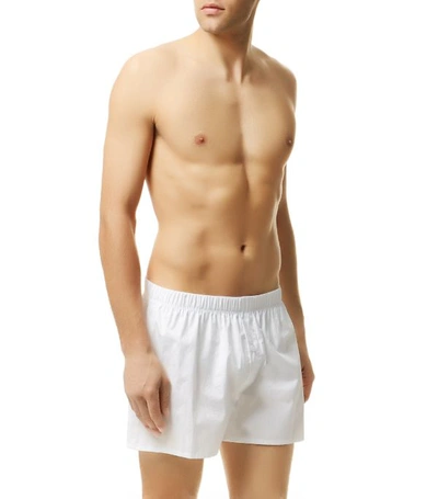 Shop Hanro Woven Plain Boxer Shorts In White
