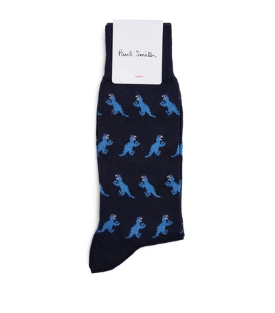 Paul Smith Dino-print Stretch-cotton Blend Socks In Navy/blue | ModeSens