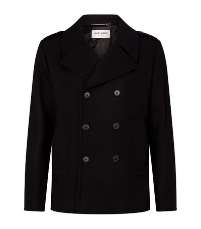 Shop Saint Laurent Wool Double-breasted Coat In Black