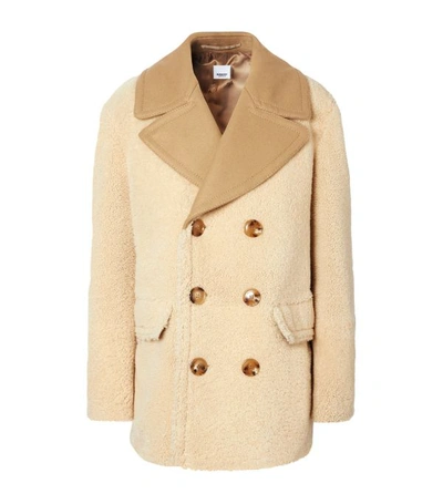 Shop Burberry Shearling Double-breasted Pea Coat