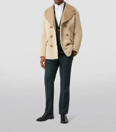 Shop Burberry Shearling Double-breasted Pea Coat