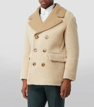 Shop Burberry Shearling Double-breasted Pea Coat
