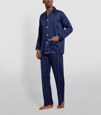 Shop Derek Rose Lingfield Stripe Pyjama Set In Navy