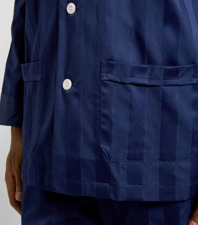 Shop Derek Rose Lingfield Stripe Pyjama Set In Navy