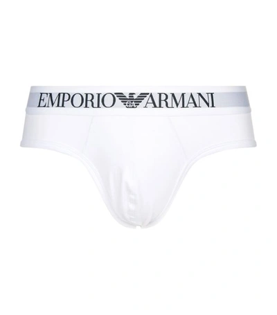 Shop Emporio Armani Stretch Cotton Briefs In White