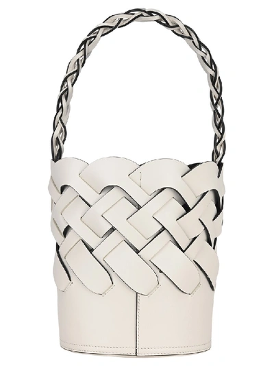 Shop Prada Woven Bucket Bag In White