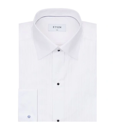 Shop Eton Cotton Pleated Shirt In White