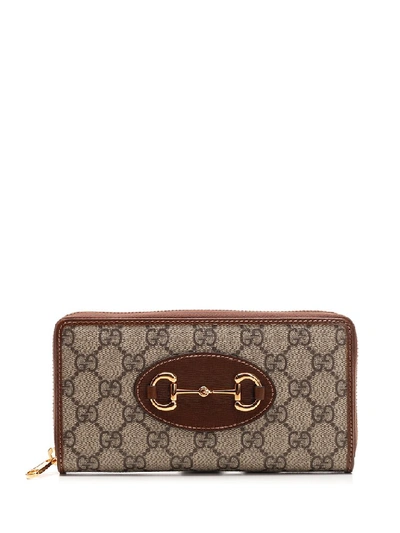 Shop Gucci 1955 Horsebit Zipped Wallet In Beige