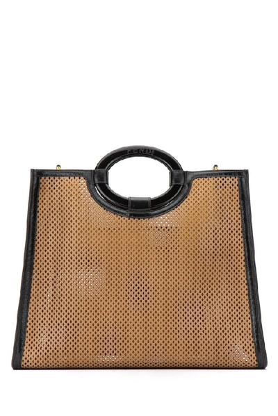 Shop Fendi Logo Patch Perforated Tote Bag In Brown
