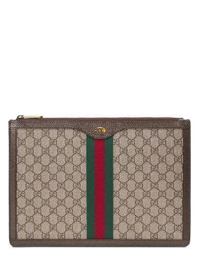 Shop Gucci Gg Supreme Clutch Bag In Beige
