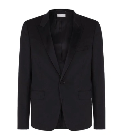 Shop Saint Laurent Satin Peak Lapel Tuxedo Jacket In Black