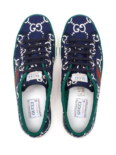 Shop Gucci Tennis 1977 Lace Up Sneakers In Blue