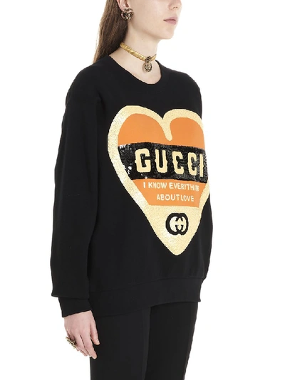 Shop Gucci Heart Print Sweatshirt In Black