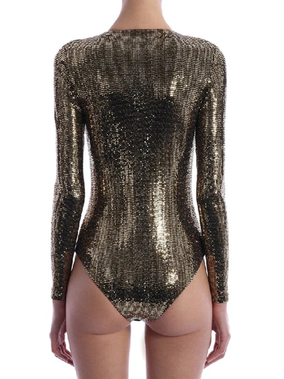 Shop Gucci Metallic Effect Deep V Bodysuit In Gold