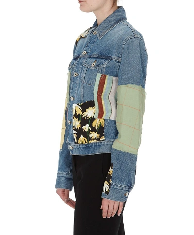 Shop Loewe Patchwork Asymmetric Denim Jacket In Blue