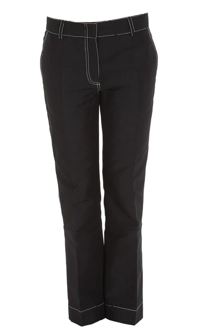 Shop Marni Contrasting Stitch Cropped Trousers In Black