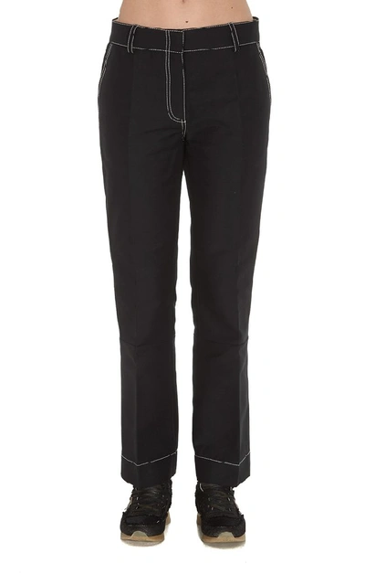 Shop Marni Contrasting Stitch Cropped Trousers In Black