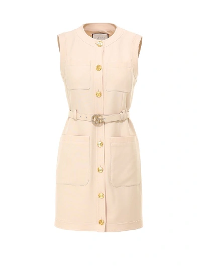 Shop Gucci Gg Belted Mini Dress In White