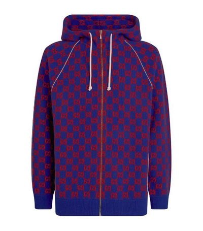 Shop Gucci Knitted Gg Supreme Zipped Hoodie