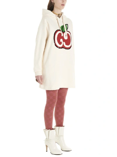 Shop Gucci Gg Apple Drawstring Hoodie Dress In White