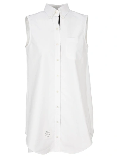 Shop Thom Browne Sleeveless Shirt Dress In White