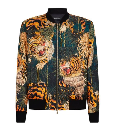 Shop Dsquared2 Tiger Print Silk Bomber Jacket