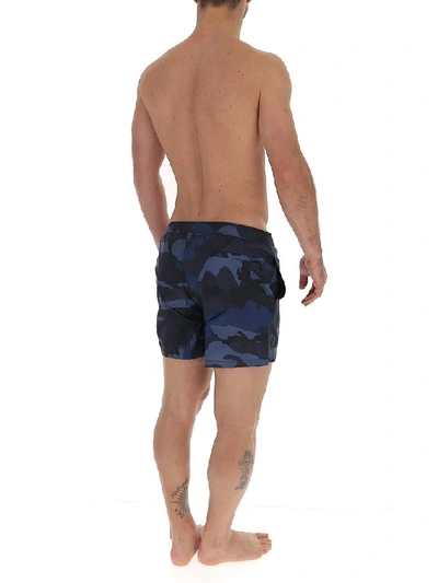 Shop Valentino Camouflage Printed Swim Shorts In Navy