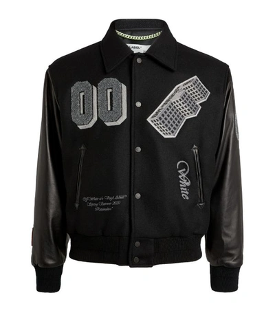 Shop Off-white Patch-embroidered Varsity Bomber Jacket