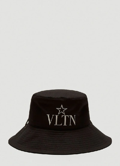 Shop Valentino Vltn Embroidered Logo Bucket Hat In Black