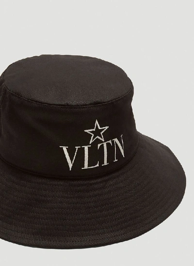 Shop Valentino Vltn Embroidered Logo Bucket Hat In Black