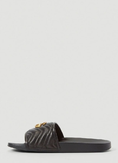 Shop Gucci Gg Marmont Slippers In Black