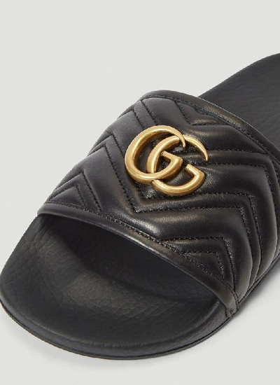 Shop Gucci Gg Marmont Slippers In Black