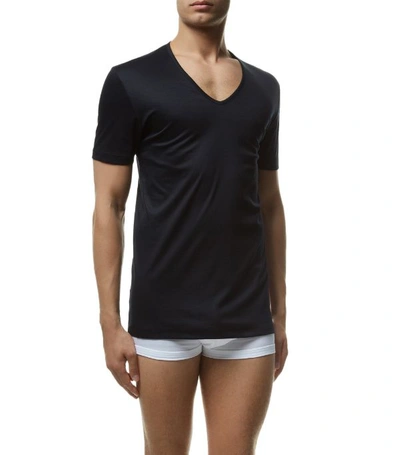 Shop Zimmerli 286 Sea Island V-neck T-shirt In Black