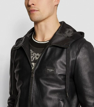 Shop Dolce & Gabbana Leather Logo Plaque Jacket In Multi