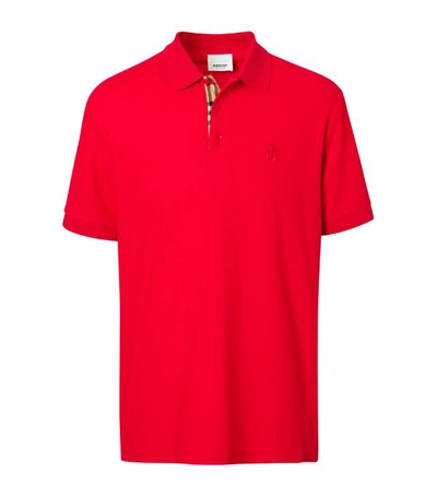 Shop Burberry Cotton Piqué Monogram Polo Shirt In Bright Red
