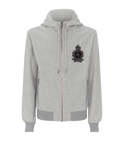 Shop Dolce & Gabbana Crown Embroidered Zipped Hoodie