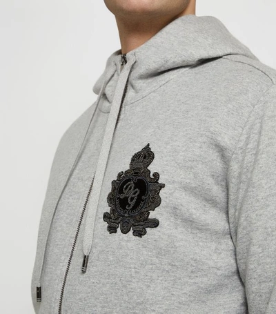Shop Dolce & Gabbana Crown Embroidered Zipped Hoodie
