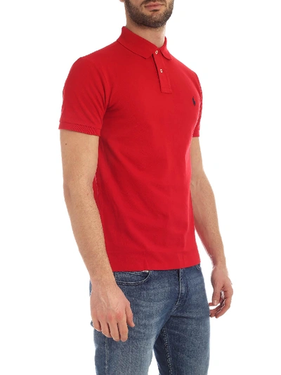 Shop Polo Ralph Lauren Red Polo Shirt With Blue Logo Embroidery