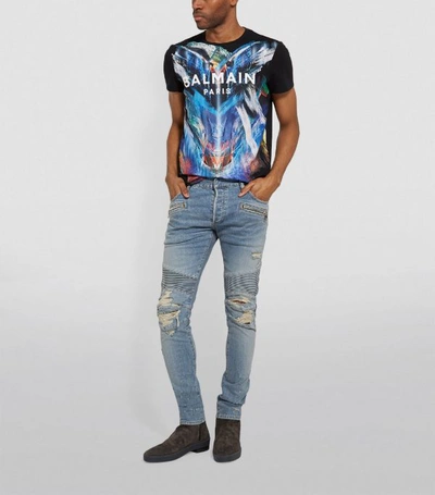 Shop Balmain Distressed Zip-pocket Slim Jeans