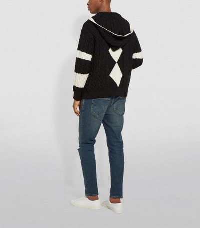 Shop Saint Laurent Hooded Cable Knit Cardigan