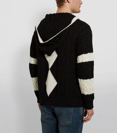 Shop Saint Laurent Hooded Cable Knit Cardigan