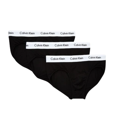 Shop Calvin Klein Cotton Stretch Hip Briefs (pack Of 3) In Black