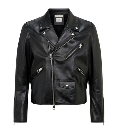 Shop Bottega Veneta Leather Biker Jacket
