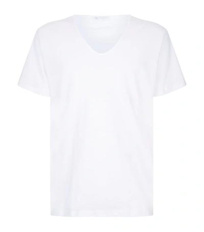 Shop Sunspel Cellular Cotton V-neck T-shirt In White