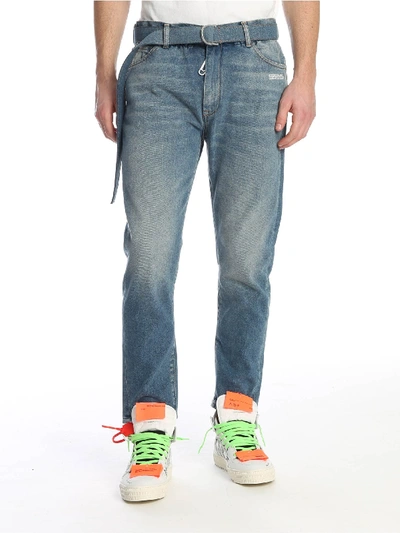 Shop Off-white Slim Low Crotch Jeans In Medium Blue